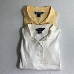 2 land’s End Woman’s Polo Pop Over shirt Top short sleeve Stretchy Hem l…